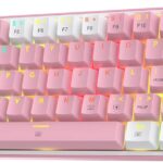 Redragon K617 Fizz 60% Wired RGB Gaming Keyboard, 61 Keys Compact Mechanical Keyboard w/White and Pink Color Keycaps, Linear Red Switch, Pro Driver/Software Supported
