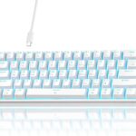 TMKB 60% Mechanical Gaming Keyboard, Red Linear Switch, LED Backlight, Anti-Ghosting, Detachable USB-C, Double-Shot Keycaps, 61 Keys, Wired, White