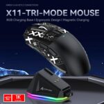 ATTACK SHARK X11 Gaming Mouse with Magnetic Charging Dock, PixArt PAW3311 Gaming Sensor, BT/2.4G Wireless/Wired Gaming Mouse with Mouse Grip Tape, 22000DPI Gamer Mice for Win11/Xbox/PS/Mac (Black)