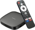 Porodo Android TV Box, 1080p Full HD, 2GB RAM, 8GB Memory, Voice Control, BLE Bluetooth Remote Control, Quad-Core CPU, Android 9, Dual-Band 5G WiFi, HDMI, USB, LAN, AV Out, Home Entertainment – Black