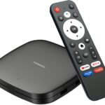 Porodo Android TV Box, 1080p Full HD, 2GB RAM, 8GB Memory, Voice Control, BLE Bluetooth Remote Control, Quad-Core CPU, Android 9, Dual-Band 5G WiFi, HDMI, USB, LAN, AV Out, Home Entertainment – Black